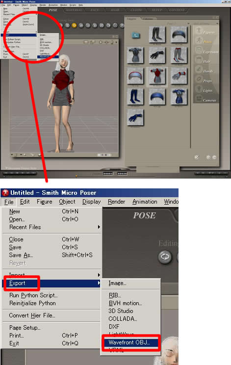 Poserからobj書き出しするときに 必要なテクスチャも書き出す方法 Poser覚書 使い方とフィギュア紹介